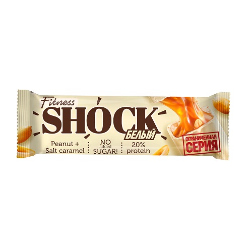 FitnesShock батончик глазированный Соленый арахис в белой глазури, 50 гр